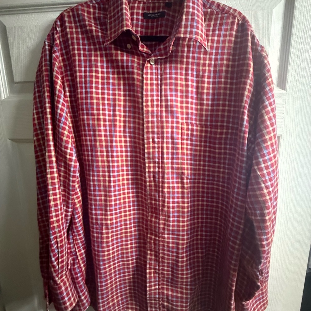 Burberry Red and White Checked Casual Button-Down Shirt